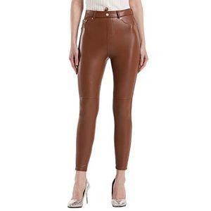 Tagoo Faux Leather Leggings High Waisted Pleather Stretch Pants Pockets Brown XS